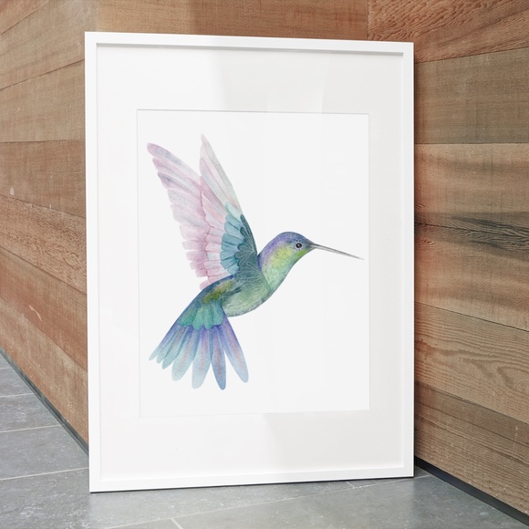 Watercolor Hummingbird Wall Art Illustration Print Poster Unframed - Picture 6 of 17